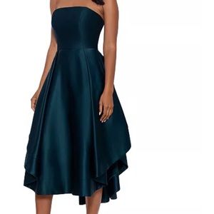 Emerald green strapless high low Betsy and Adam Satin Dress